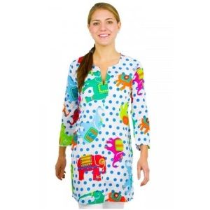 Gretchen Scott Women's Elephant Polka Dot Cotton Lucy Petunia Tunic XS